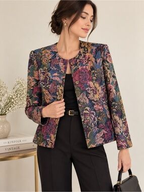 Floral Tapestry Print Women's Jacket - Multicolor
